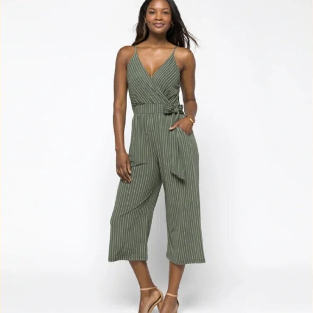 Kaileigh Rica Knit Crop Jumpsuit Size XXL Green and white Striped
